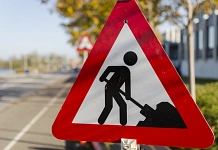 Straßenbaustelle, Bau, Straße, Warnschild Straßenbaustelle